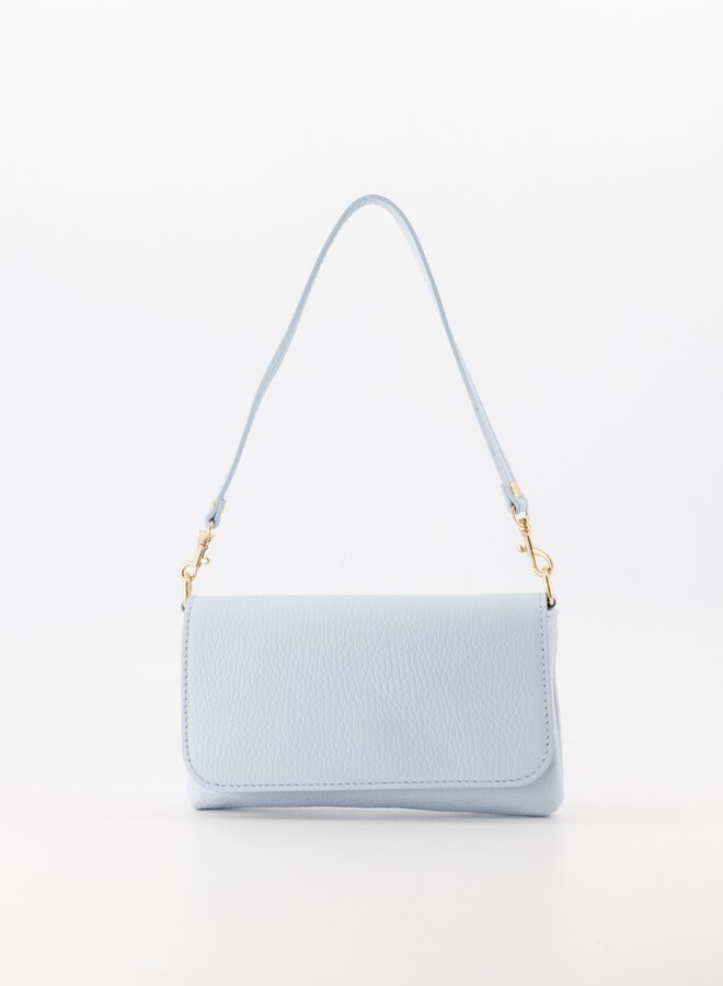 Leren schoudertas babyblauw Lara