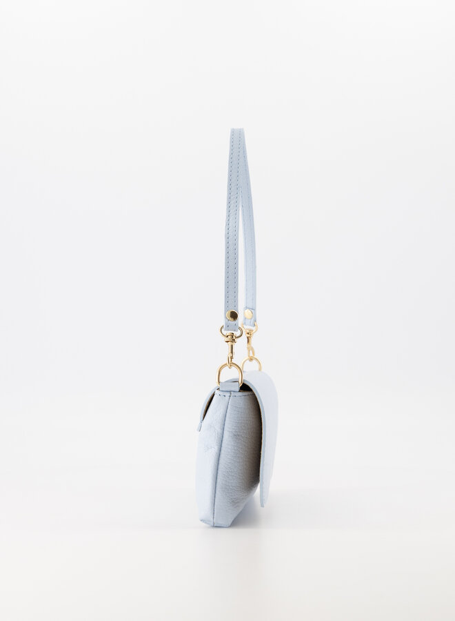 Leren schoudertas babyblauw Lara