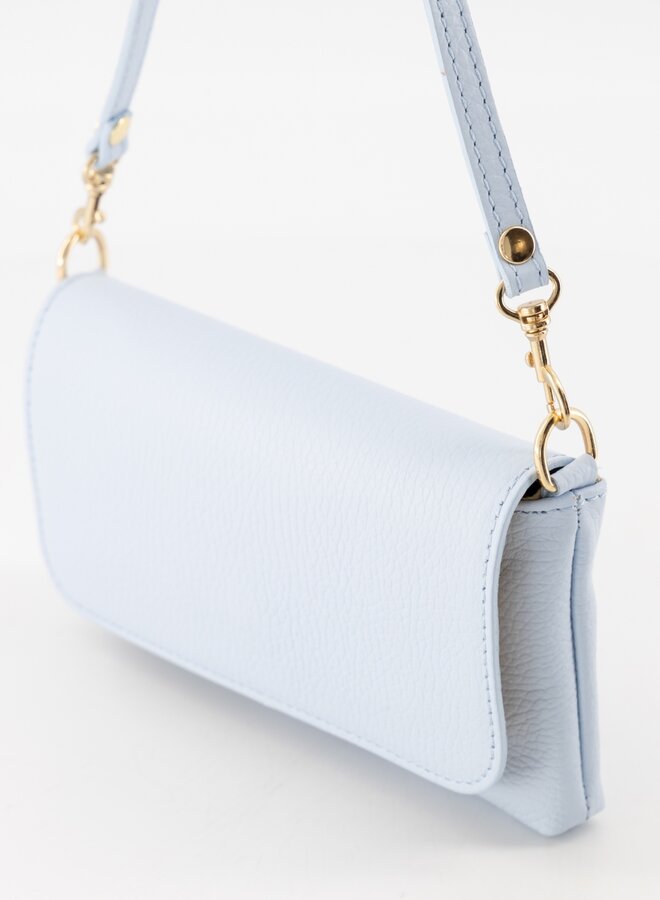 Leren schoudertas babyblauw Lara