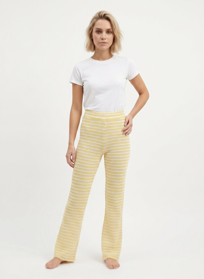 Knit broek gestreept geel