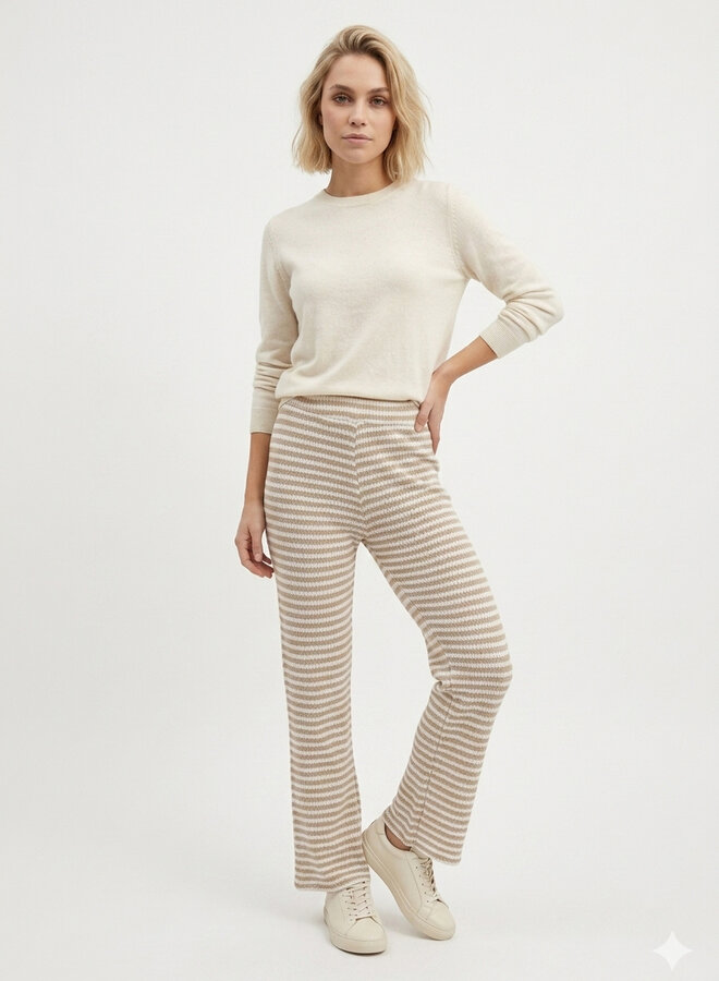 Knit broek gestreept beige