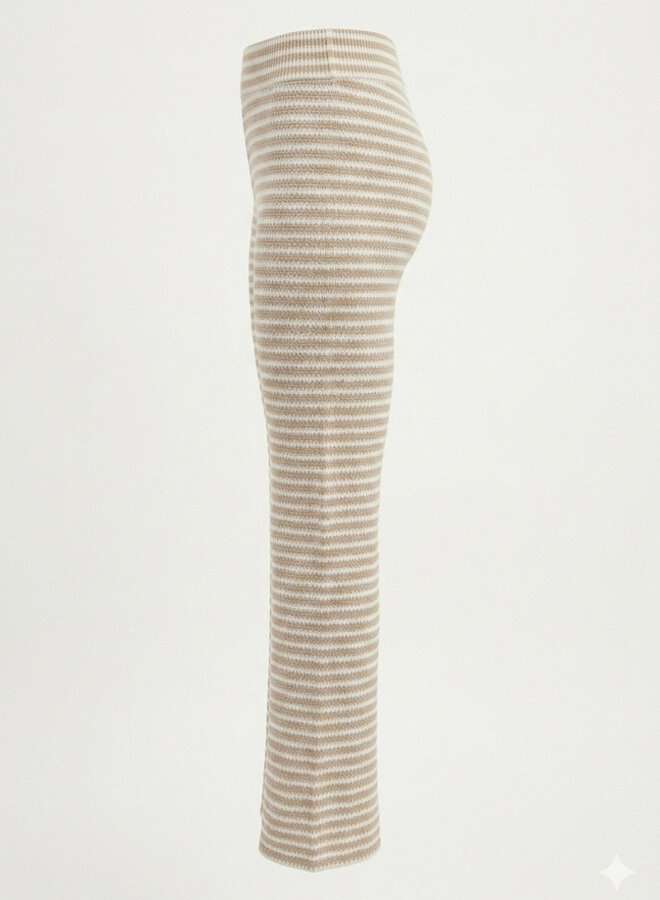 Knit broek gestreept beige