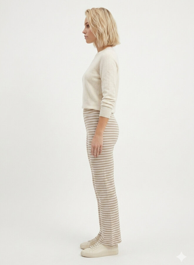 Knit broek gestreept beige
