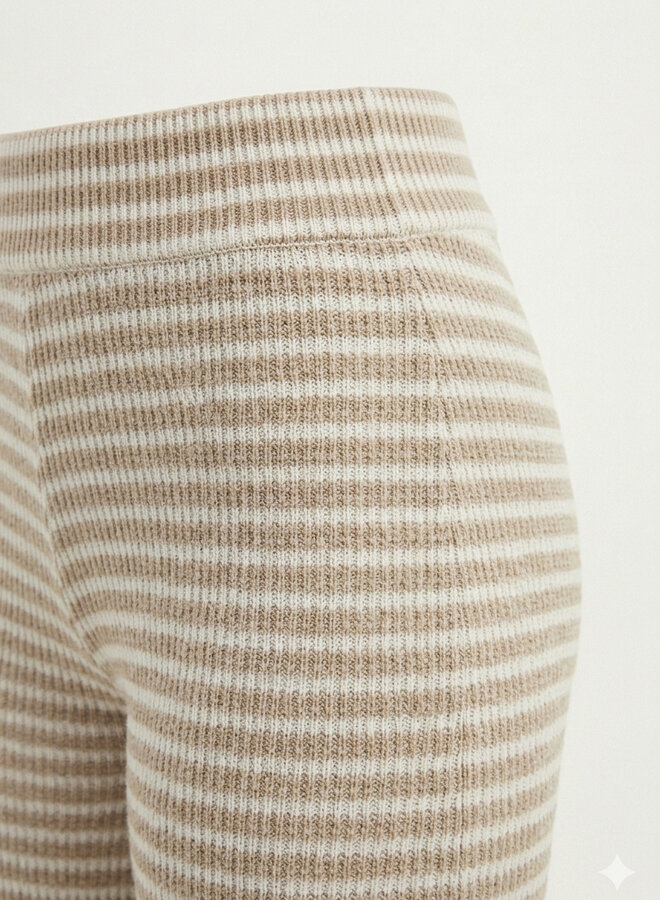 Knit broek gestreept beige