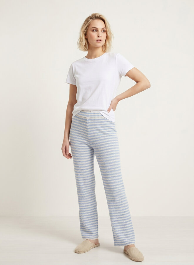 Knit broek gestreept blauw