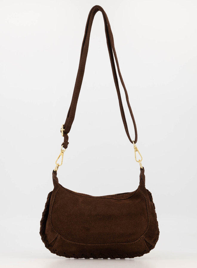 Schoudertas suede Haylina donkerbruin