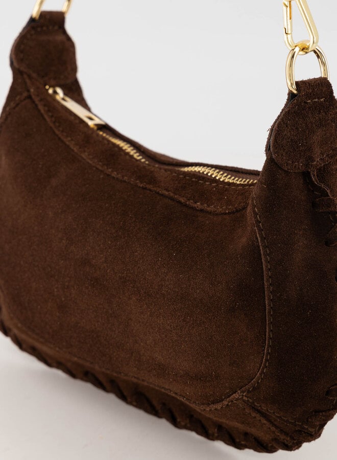 Schoudertas suede Haylina donkerbruin