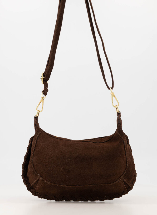 Schoudertas suede Haylina donkerbruin