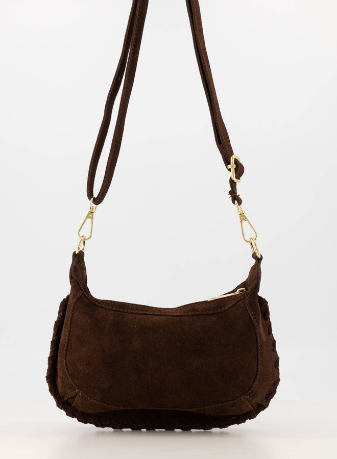 Schoudertas suede Haylina donkerbruin