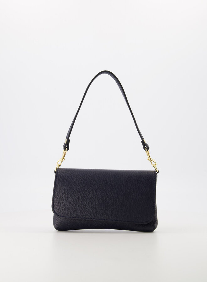 Leren schoudertas donkerblauw Lara