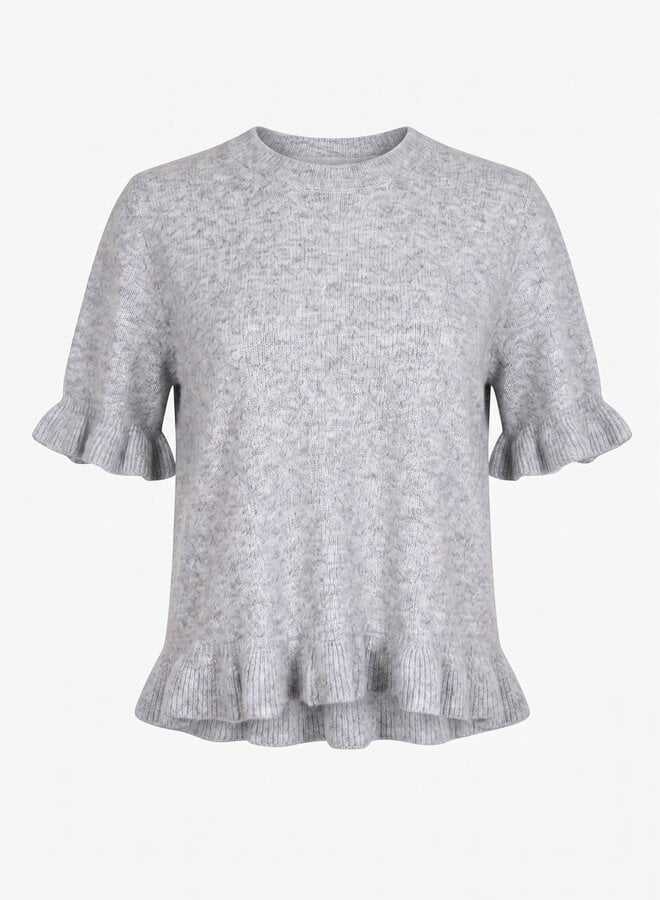 Gebreide top met ruffle mouw grijs