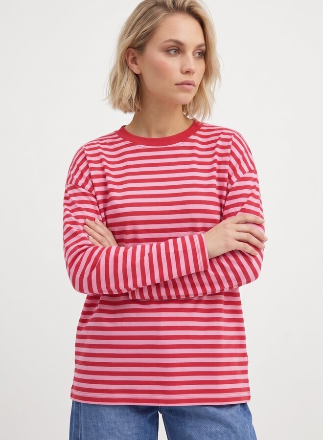 Longsleeve gestreept roze rood