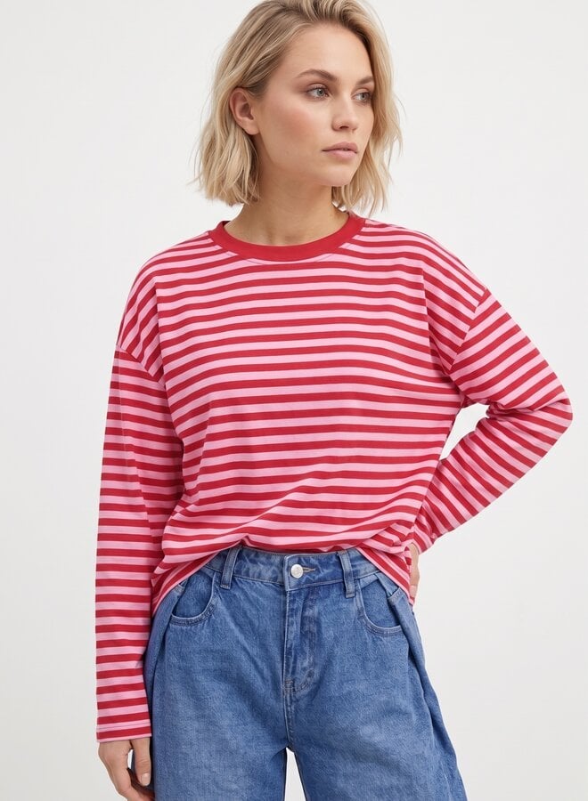Longsleeve gestreept roze rood