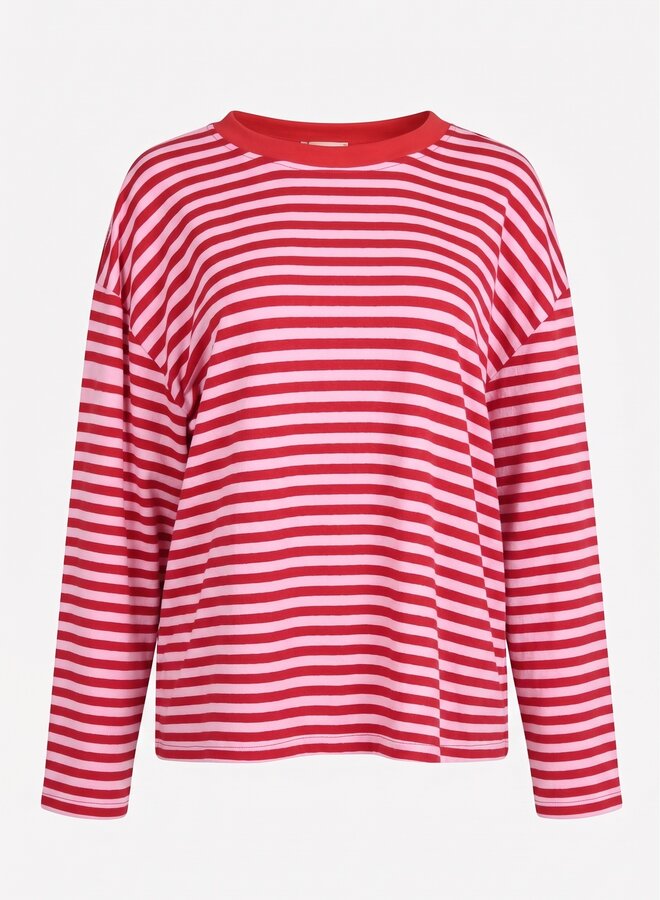 Longsleeve gestreept roze rood