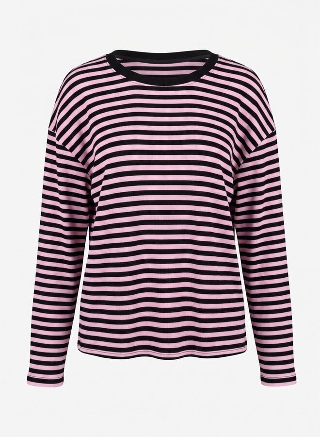 Longsleeve gestreept chocolade roze