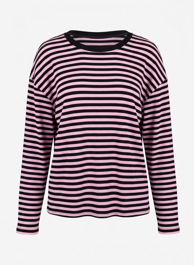 Longsleeve gestreept chocolade roze