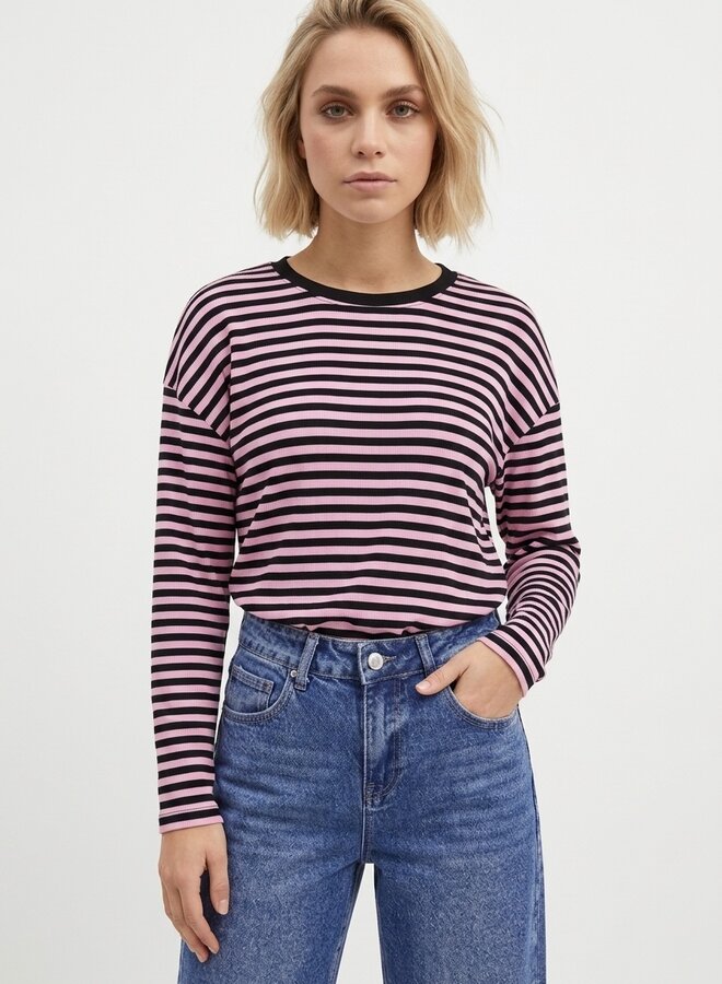 Longsleeve gestreept chocolade roze