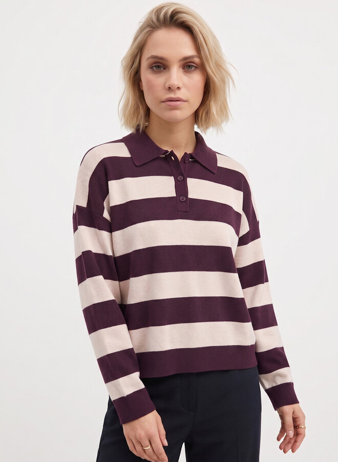 Gestreepte polo trui bordeaux