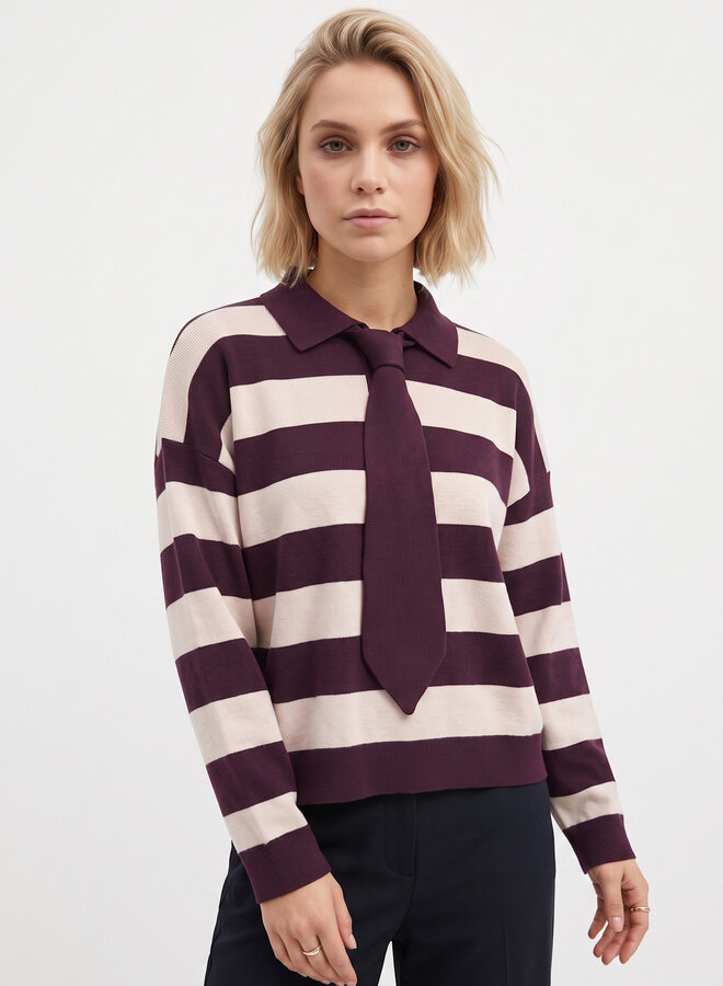 Gestreepte polo trui bordeaux