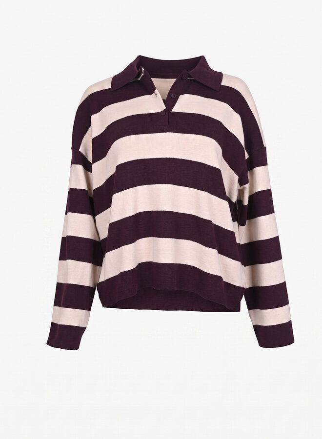 Gestreepte polo trui bordeaux