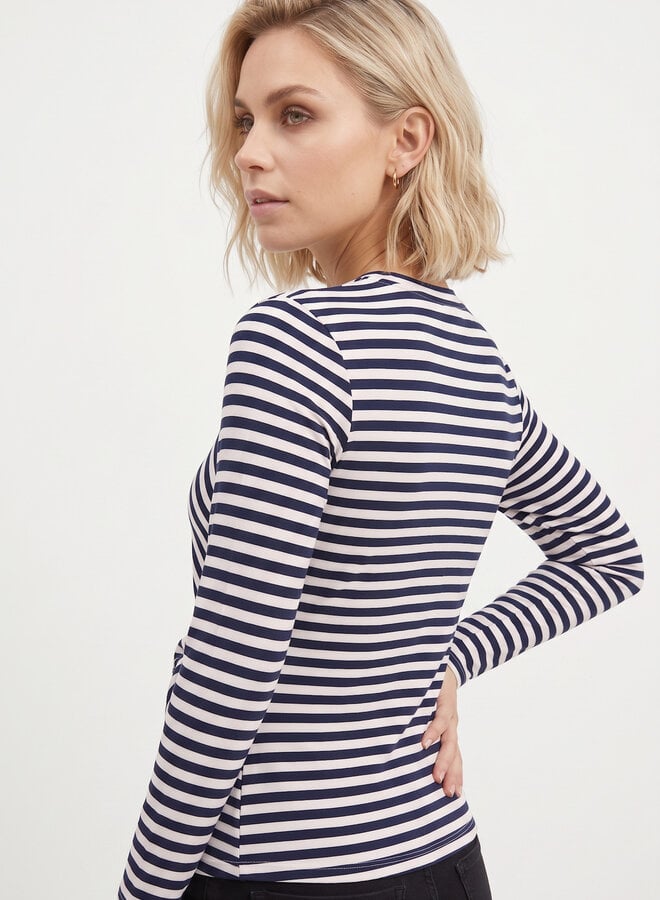 Gestreepte top met strik marine