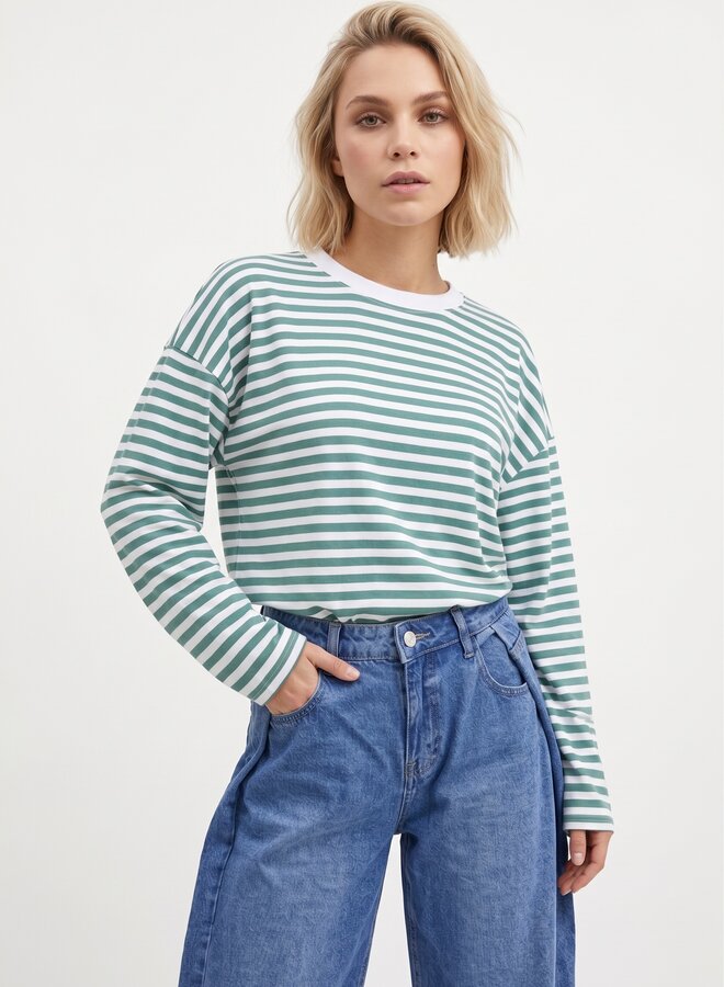 Longsleeve gestreept groen wit