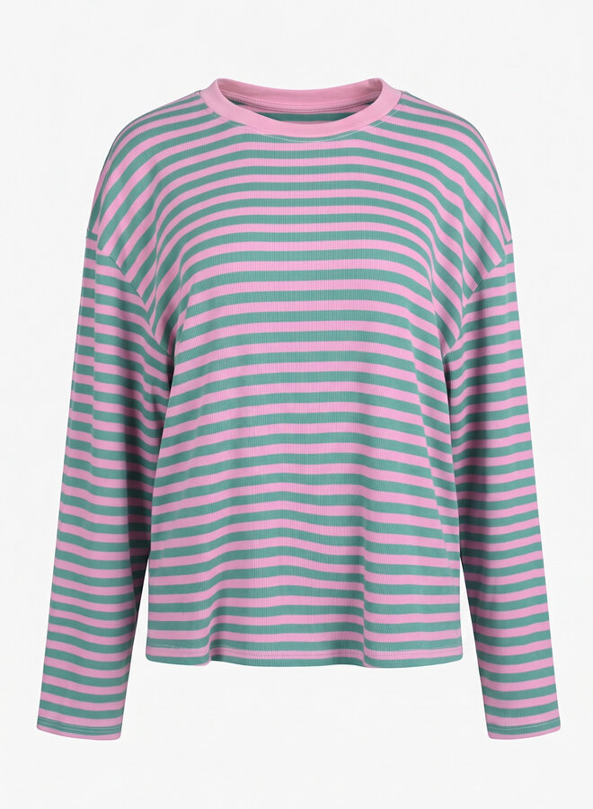 Longsleeve gestreept roze groen