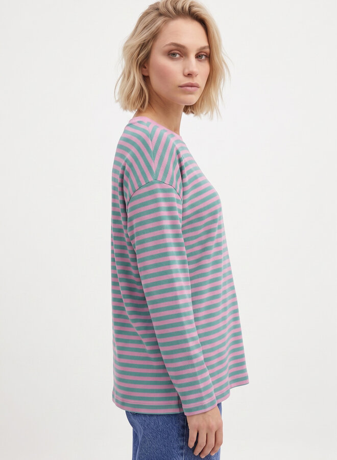 Longsleeve gestreept roze groen