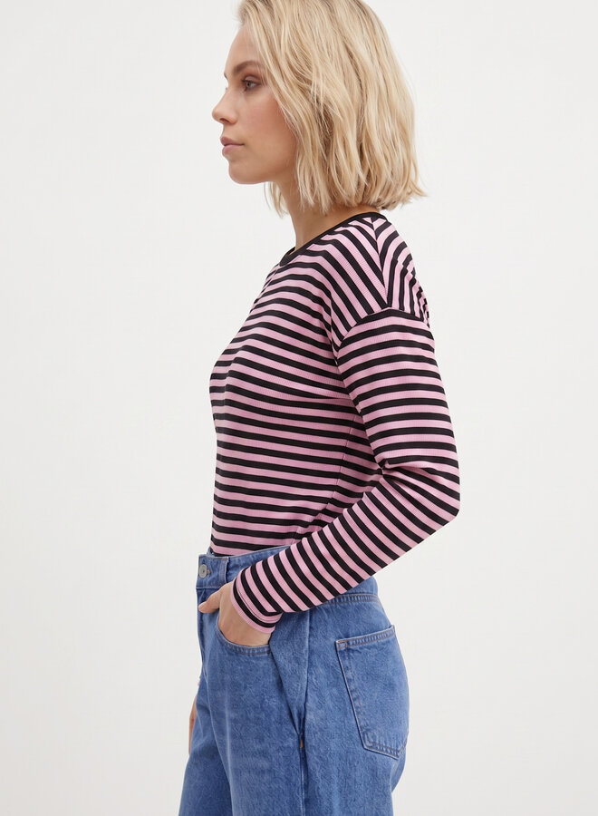 Longsleeve gestreept chocolade roze