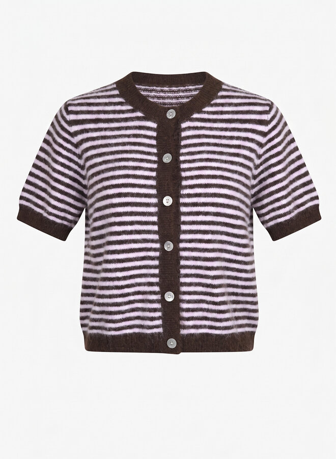 Gebreid vest strepen chocolade roze