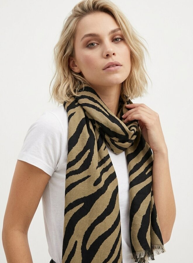 Fijne sjaal met zebraprint lichtbruin