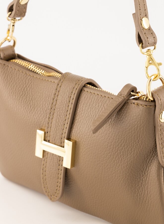 Leren tas Hermes dupe Barney taupe