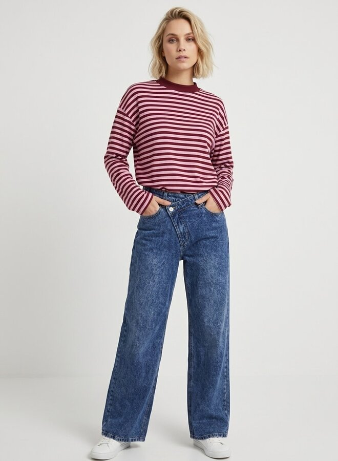 Longsleeve gestreept bordeaux rood