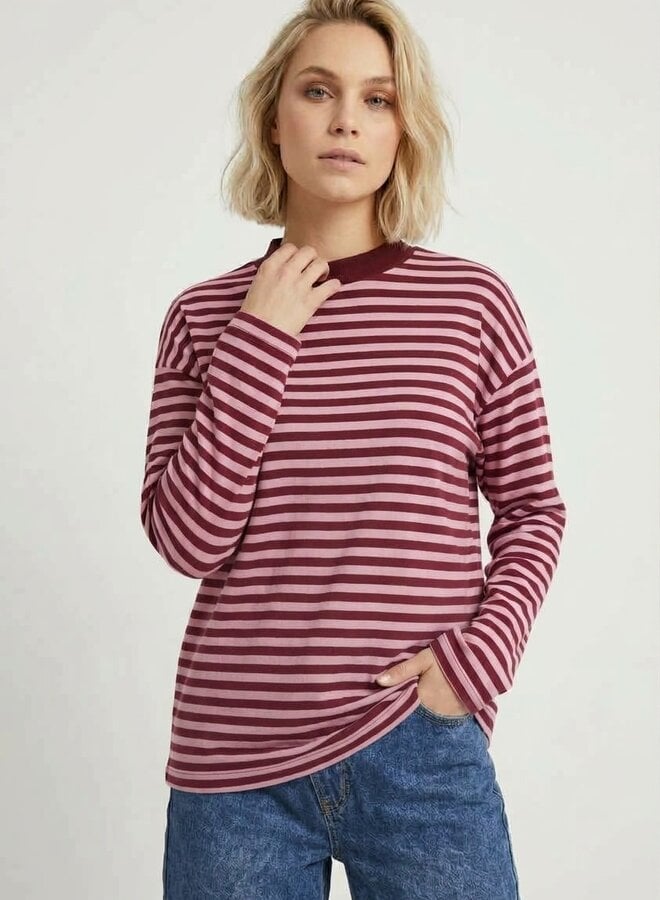 Longsleeve gestreept bordeaux rood