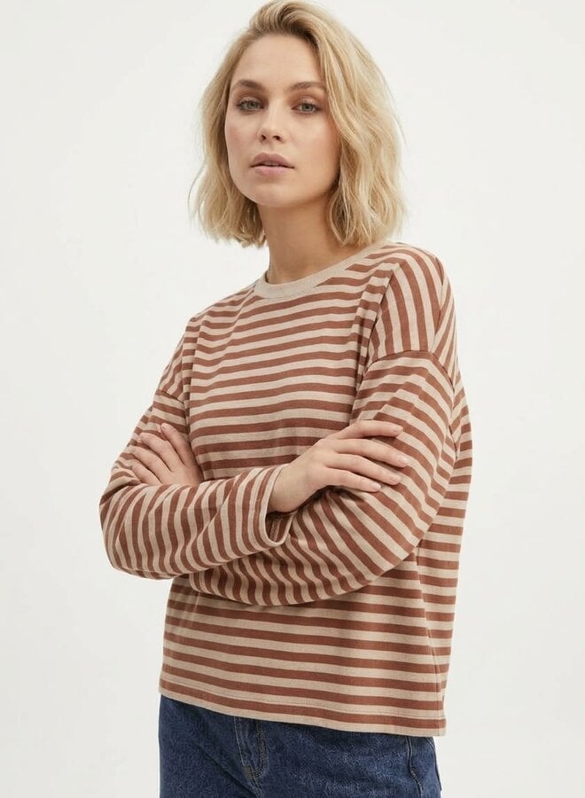 Longsleeve gestreept bruin beige