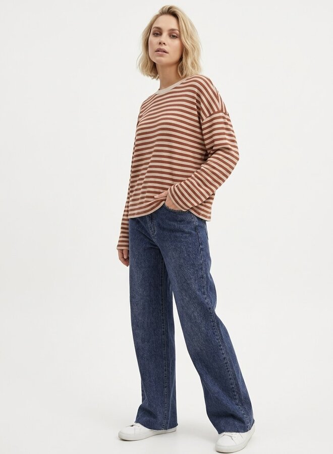 Longsleeve gestreept bruin beige