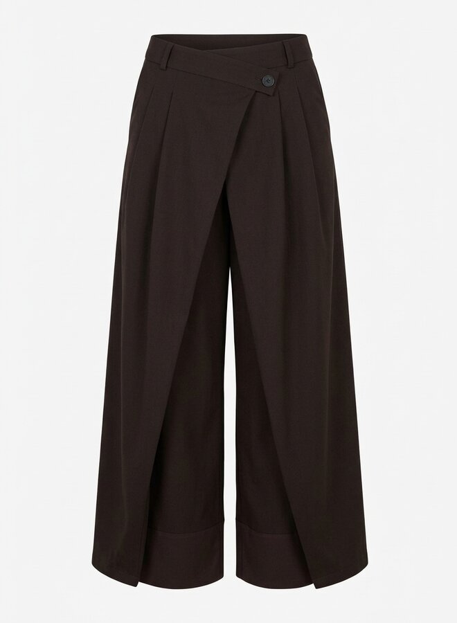 Broek met plooi chocolade bruin