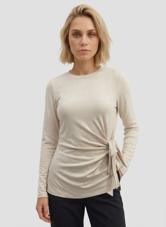 Top met lange mouwen en strik beige