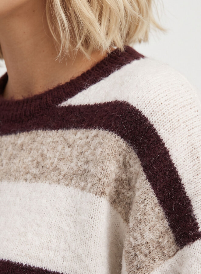 Zachte gestreepte trui beige/burgundy