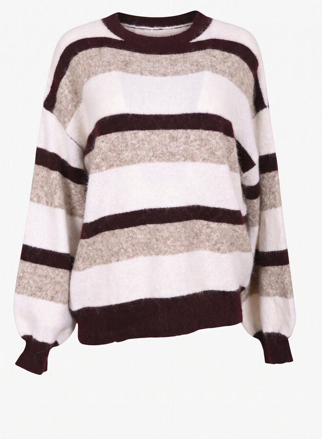 Zachte gestreepte trui beige/burgundy