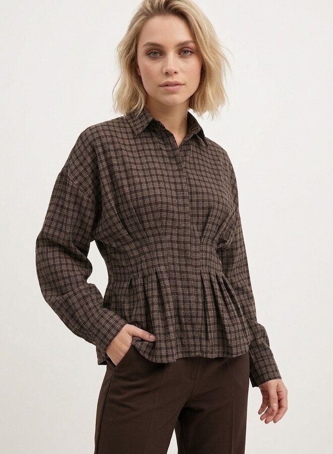 Getailleerde lumberjack blouse bruin