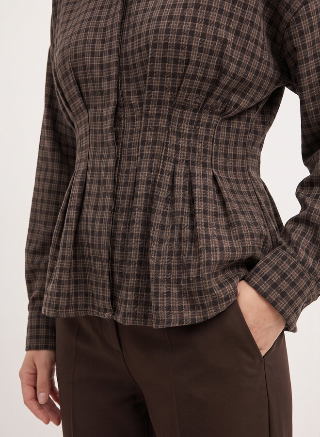 Getailleerde lumberjack blouse bruin