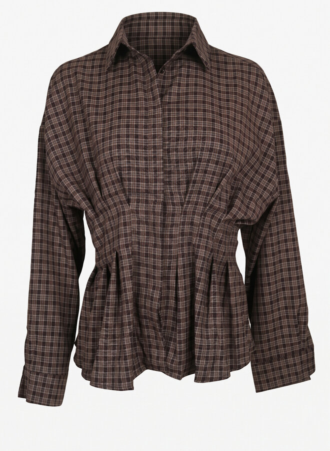 Getailleerde lumberjack blouse bruin