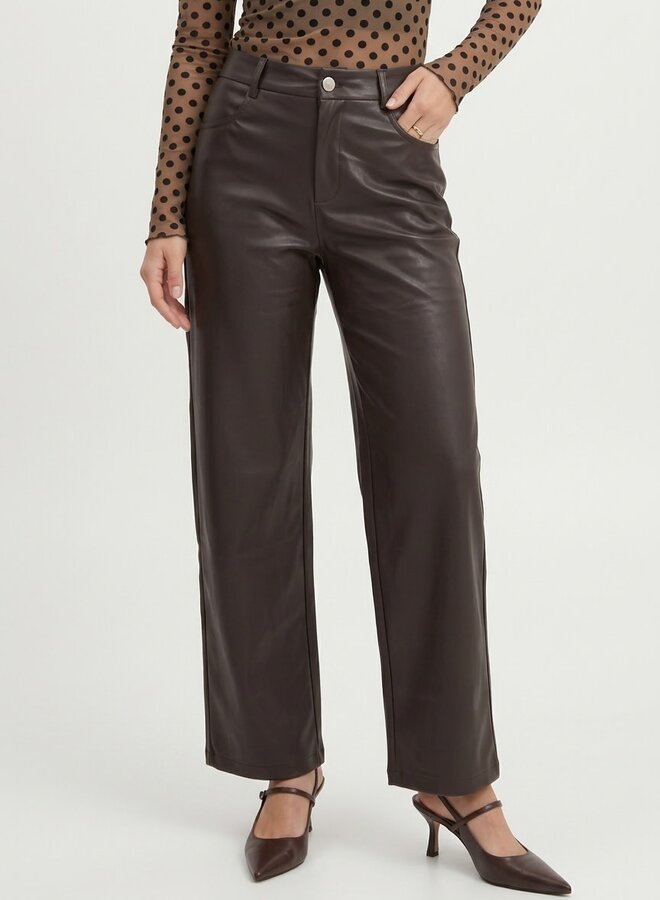 Wide leg faux-leer broek chocolade bruin