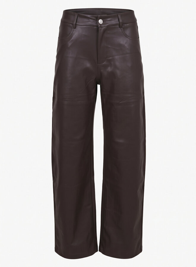 Wide leg faux-leer broek chocolade bruin