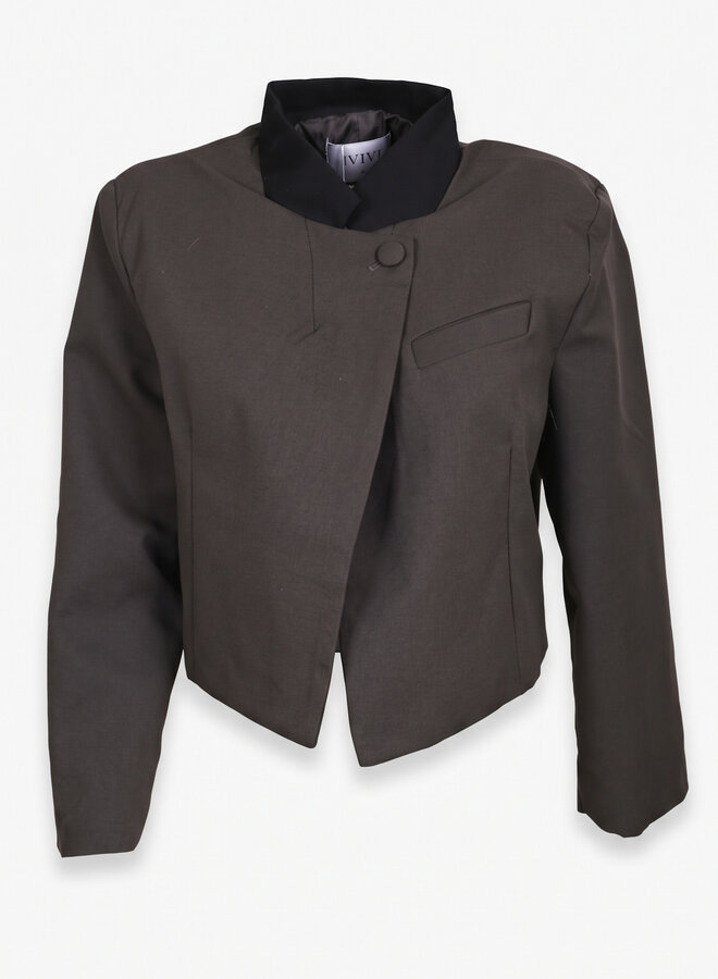 Korte schuine blazer chocolade bruin