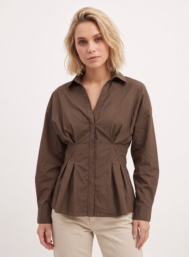 Popeline blouse getailleerd chocolade bruin