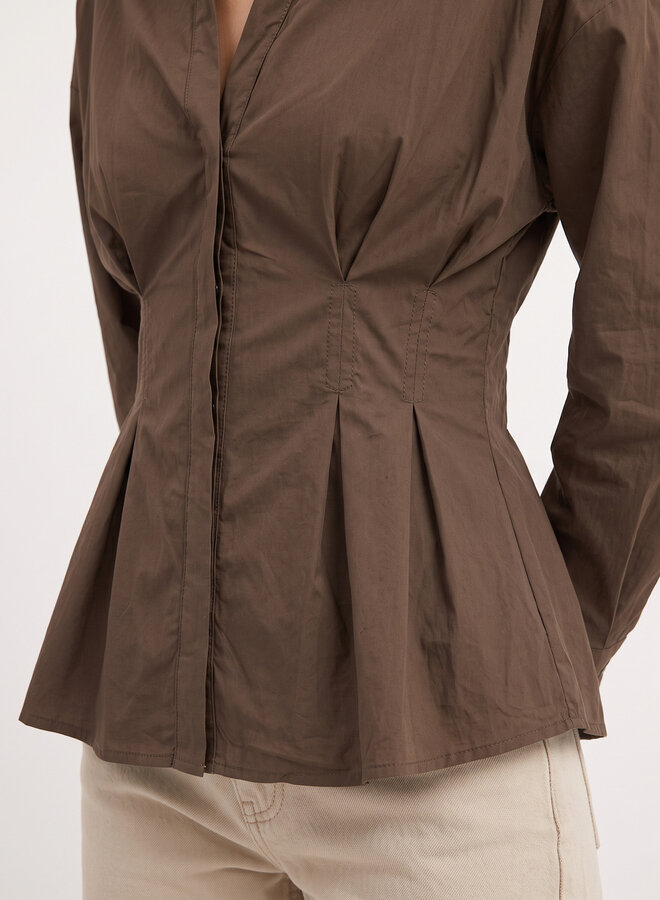 Popeline blouse getailleerd chocolade bruin