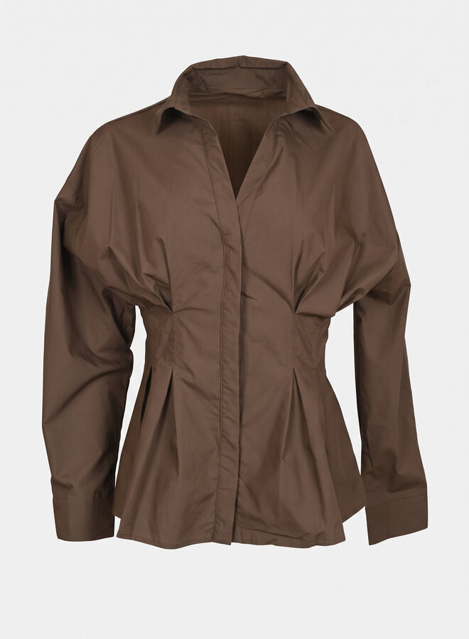 Popeline blouse getailleerd chocolade bruin
