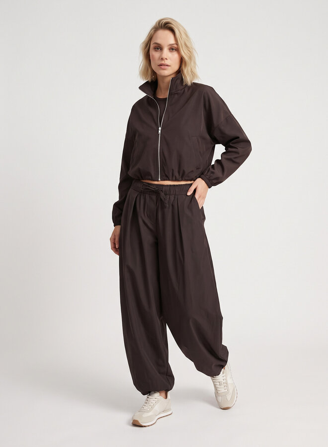 Jacket hoge hals met rits chocolade bruin